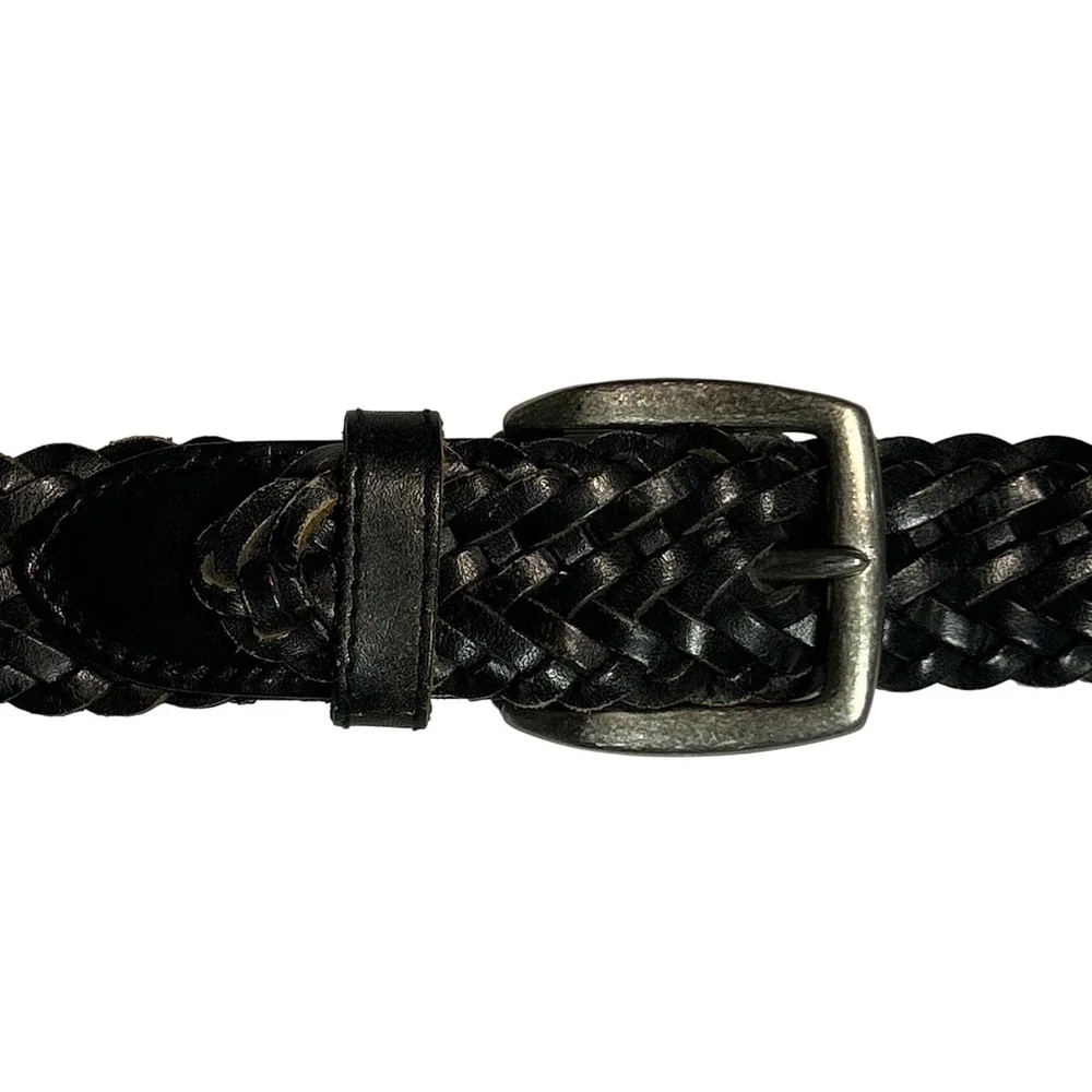 Cherokee Black Braided Genuine Woven Leather Silver Buckle Belt Size XXL 44-48